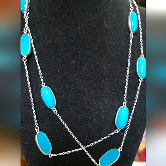 Natural Kharma by Avelon Jewelry - Chalcedony sterling station long station necklace 17"/34"